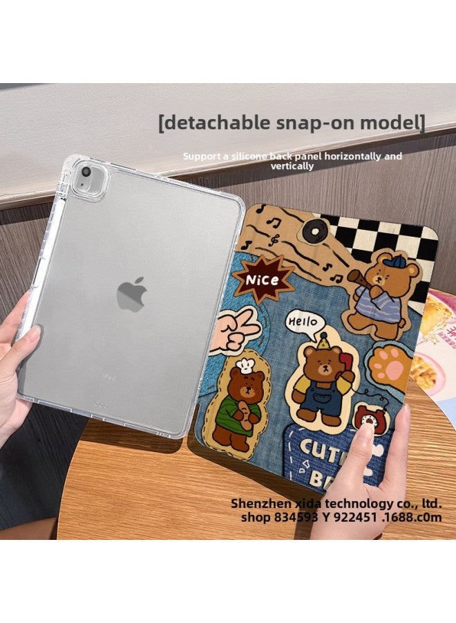 【Silicone X Lock Split】 Suitable For Ipad Protective Cover 2024 Ipad9/mini6/pro11 Drop-proof-Color:Buckle Split-horizontal And Vertical Support-silicone 70% Off Style + Pen Slot 【e7317 Cowboy Bear】-Applicable Models:Ipad Pro 2018 Full Screen ( 11inch )