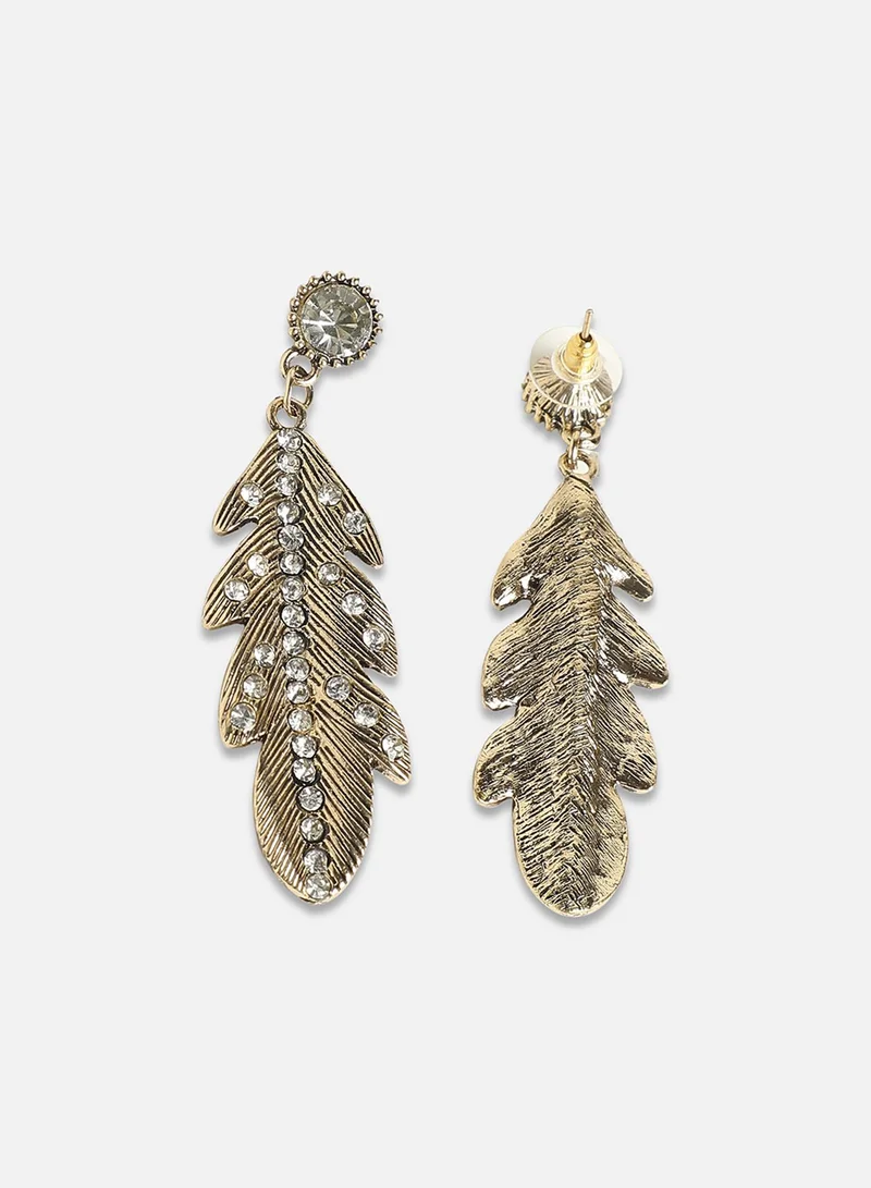 SOHI Stone Lined Leaf Artificial Drop Earring Jewellery