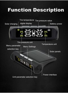 Arabest Car Tire Pressure Monitoring, Built-in 4 Sensors, Intelligent Chip System Alarm, Solar and Usb Charging Methods, 6 Alarm Modes for Real-time Monitoring  - Image 2