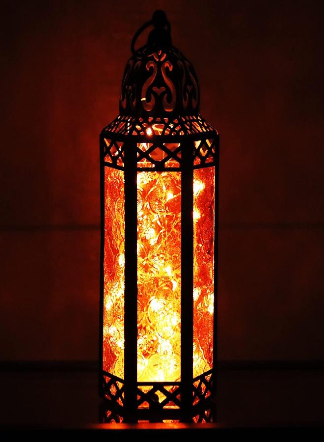 VELA LANTERNS 10.5" Metal Moroccan Decorative LED Fairy Lights Candle Lantern Holders for Indoor Home Fantasy Decor, Halloween Table Centerpieces, Outdoor Patio or porch, Weddings, Amber, Medium - Image 1