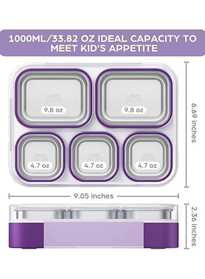 VUCATIN Kids School Stainless Steel Lunch Box Insulated Bento Lunch Box with Cutlery and Bag 5 Compartments Divided Lunch Container with Lid  (Green 1000ML) - Image 2