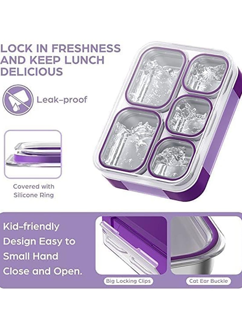 VUCATIN Kids School Stainless Steel Lunch Box Insulated Bento Lunch Box with Cutlery and Bag 5 Compartments Divided Lunch Container with Lid  (Green 1000ML) - Image 4