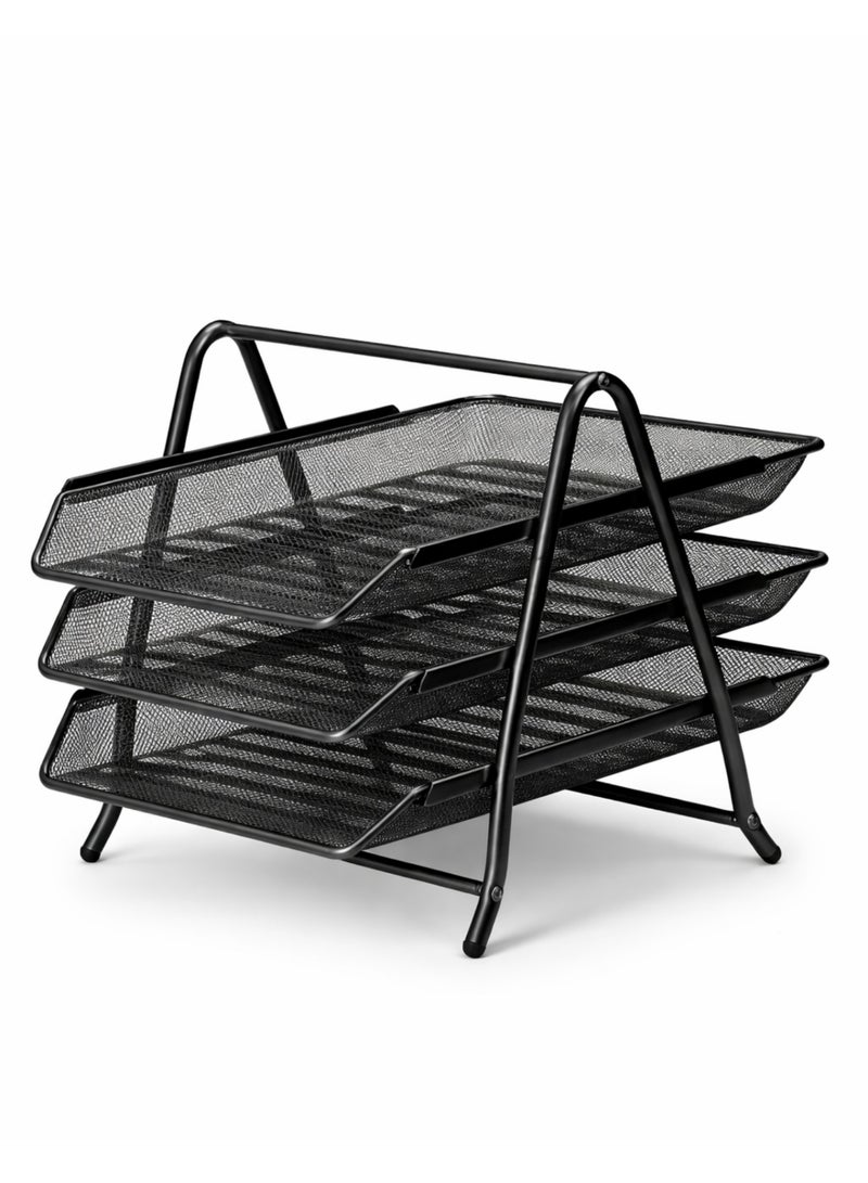 3-Tier Document Tray Organizer – Desktop File Holder, Pull-Out Design - Image 1
