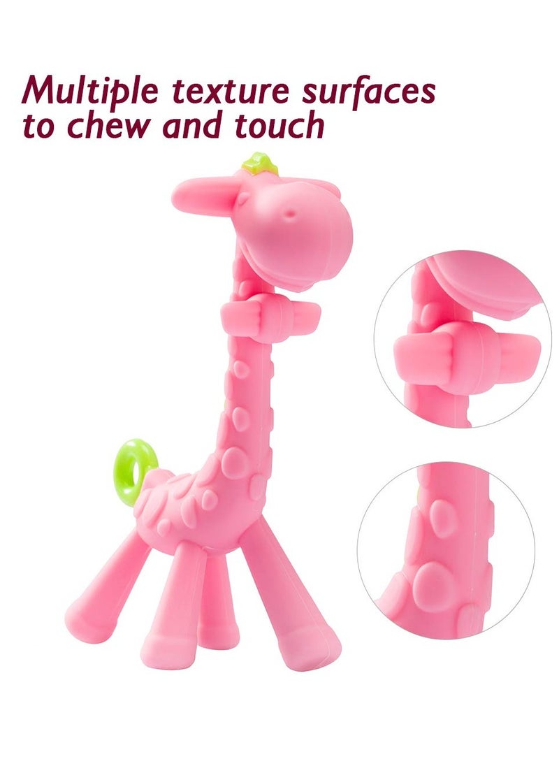2-Piece BPA Free Silicone Giraffe Baby Teether Toy, Baby Shower, Baby Teething Toys (Pink)