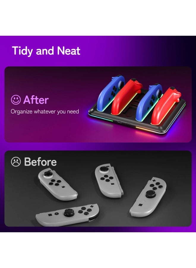 4-in-1 Charging Station for Nintendo Switch 2 | Charge 4 Joy-Cons with RGB Lights u0026 Game Card Slots - Image 4