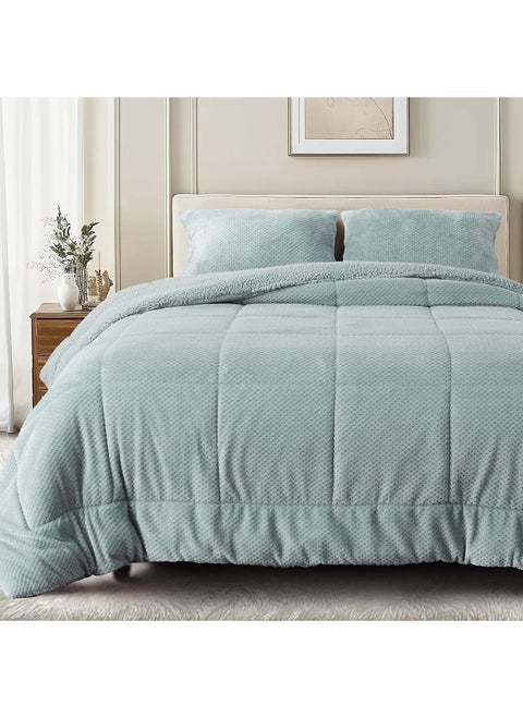 GOONE King Size Comforter Set- Cloud Blue Fluffy Sherpa Thick Comforters, Super Soft Warm Faux Fur Fuzzy Fleece 3 Pieces Bedding Sets for All Seasons