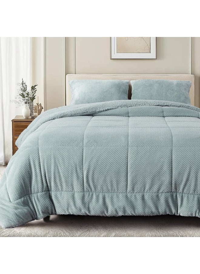 Generic GOONE King Size Comforter Set- Cloud Blue Fluffy Sherpa Thick Comforters, Super Soft Warm Faux Fur Fuzzy Fleece 3 Pieces Bedding Sets for All Seasons  - Image 1