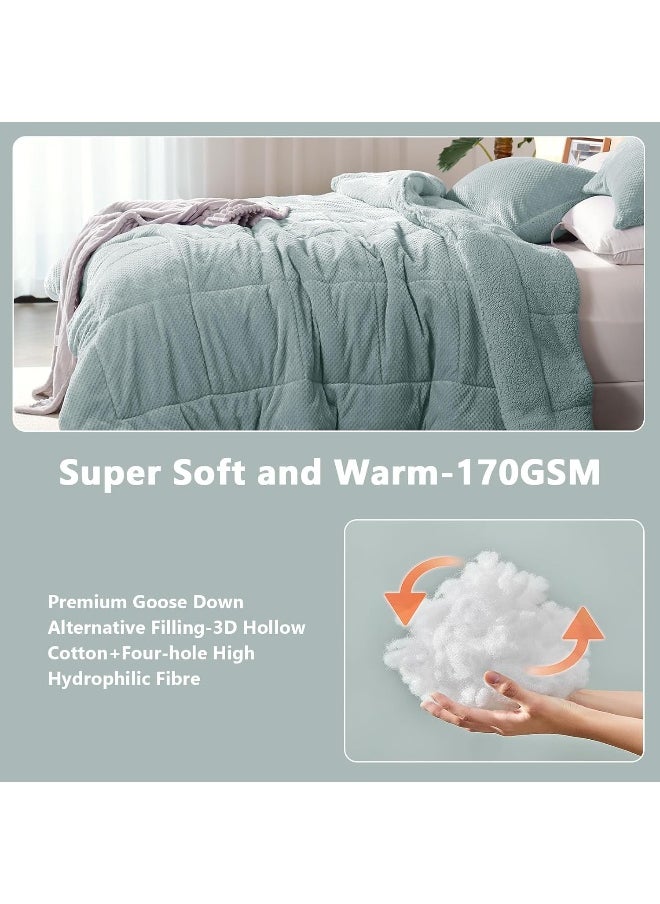 Generic GOONE King Size Comforter Set- Cloud Blue Fluffy Sherpa Thick Comforters, Super Soft Warm Faux Fur Fuzzy Fleece 3 Pieces Bedding Sets for All Seasons  - Image 4