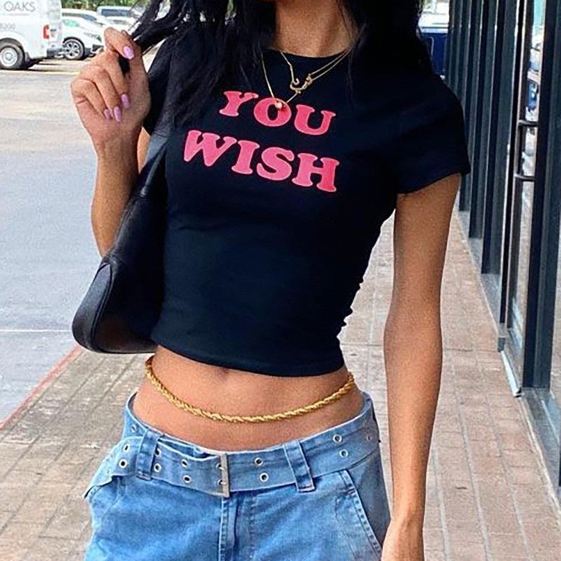 2022 logo printing American hot girl wind printing round neck slim short short sleeve T-shirt clothing wholesale - Image 5