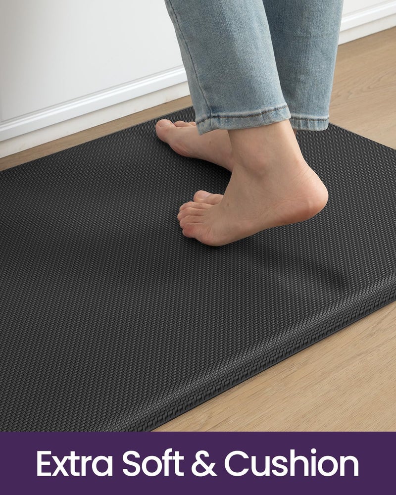 DEXI Kitchen Mat Cushioned Anti Fatigue, Extra Thick Comfort Standing Floor Mats Waterproof, Memory Foam Antifatigue Runner Rug for Desk Office, Sink, Laundry, 39x20, Black - Image 3