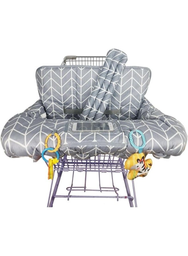 ICOPUCA Shopping Cart Cover for Baby, 2 in 1 Cart Cover for Babies and High Chair Cover, Padded Grocery Cart Seat Cover for Baby Girl Boy, with 1â€ Thick/Removable/Reversible Cushion, Grey - Image 1