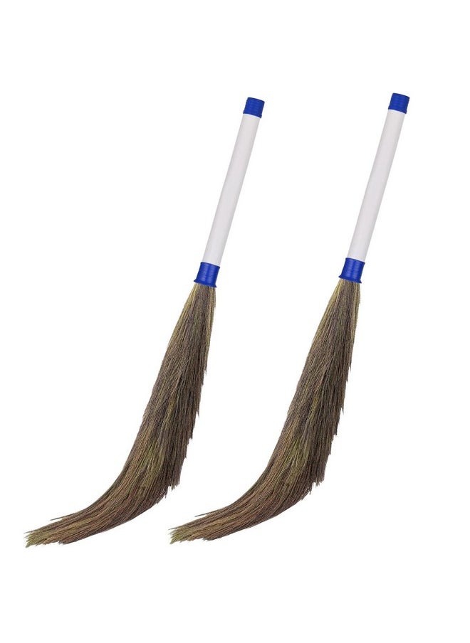 Zureni Zureni Sangini Traditional Grass Broom 39" Phool Jhaadu Comfortable Grip Broomstick with Sturdy Bristles Suitable for Households, Offices and Commercial Spaces Cleaning (Pack of 2, Random Colors)  - Image 1