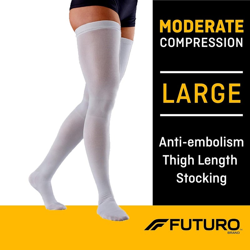 Futuro Anti-Embolism Thigh High Stockings - Moderate Compression for Post-Operative Care, White - Image 2