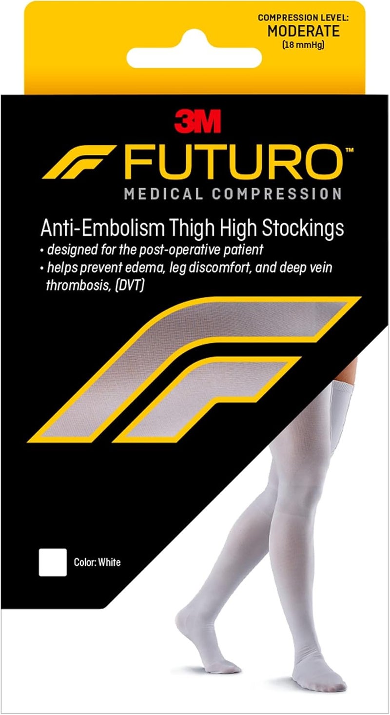 Futuro Anti-Embolism Thigh High Stockings - Moderate Compression for Post-Operative Care, White - Image 1