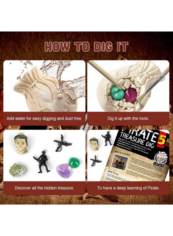 XX Toys Pirate Treasures Dig Kit Break Into 5 Bricks Treasure Excavation Kits Pirate Toys Gems Dig Kits Interactive Excavating Toys Great Birthday Gift Party Supplies Archeology Educational Stem Kits - Image 4