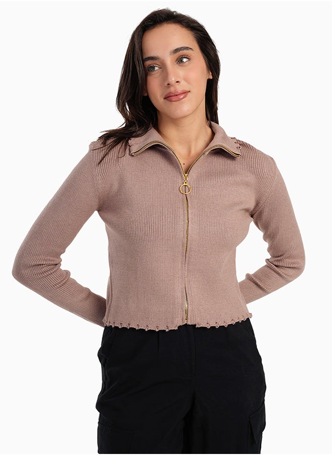 Carina - Carina Coffee Ribbed Lounge Jacket - Image 1