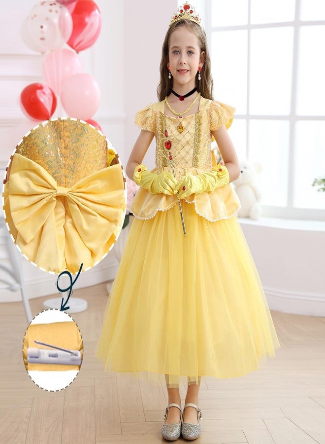 Luzlen Belle Costume for Girls Yellow Princess Dress up Halloween Birthday Party Cosplay Outfits with Accessories Yellow, 4-5T(Tag 120) - Image 5
