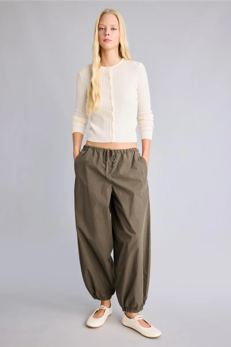 Defacto 100% Cotton Poplin Balloon Fit Regular Waist Trousers