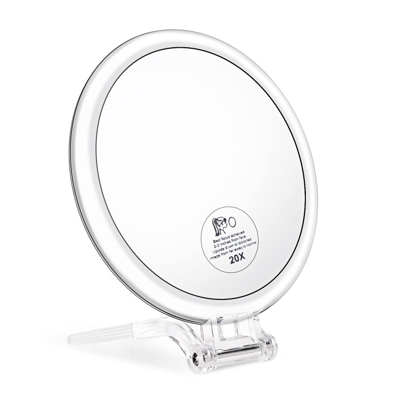 JMH JMH Magnifying Handheld Mirror Double Sided, 1X 20X Magnification Hand Mirror, Travel Folding Held Adjustable Rotation Pedestal, Portable Small Makeup Mirror, 6 Inch 