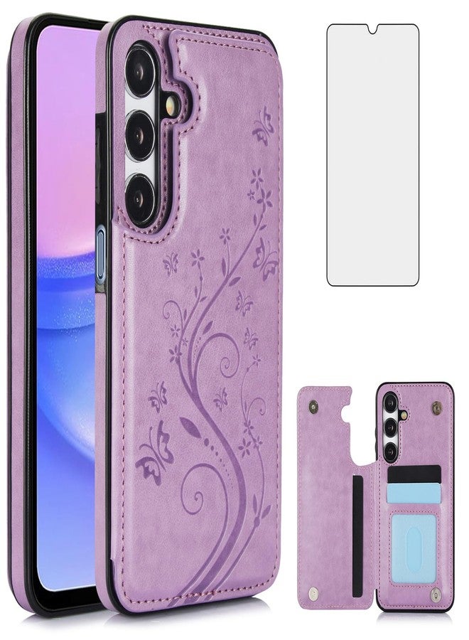 أسو ويش جراب هاتف Asuwish لهاتف سامسونج جالاكسي A15 5G/4G مع واقي شاشة من الزجاج المقوى، وحامل بطاقات، ومحفظة، وغطاء جلدي قابل للطي، وملحقات للهواتف المحمولة، جالاكسي A15 15A SM A156B A155F، جرابات للنساء والرجال، لون بنفسجي - Image 1
