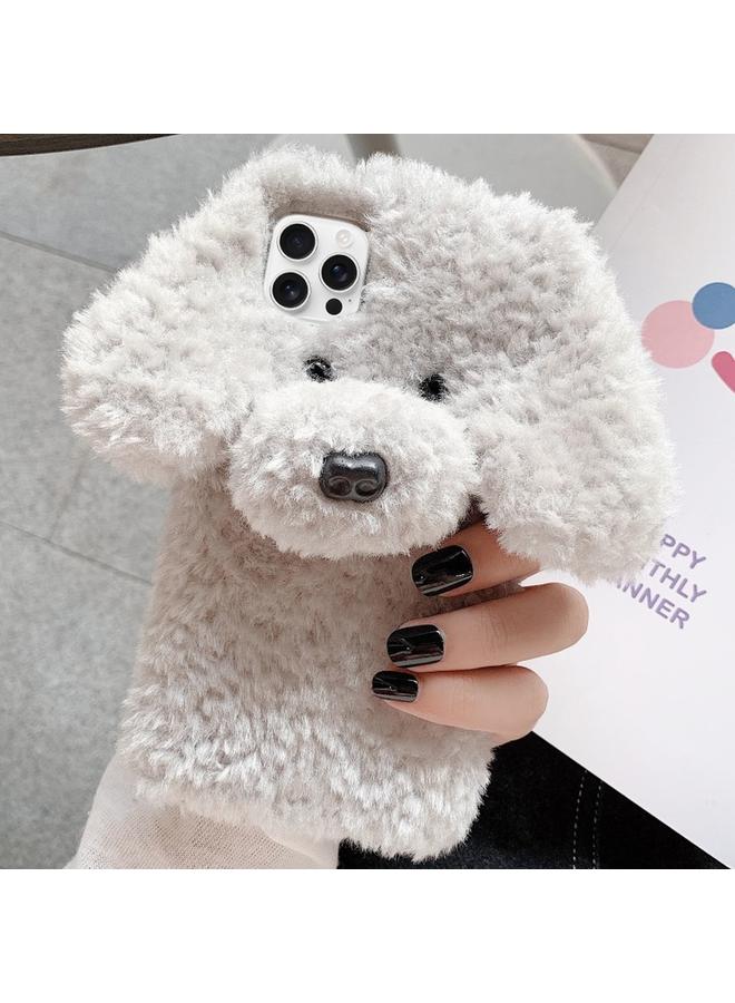 اس-توب جراب لهاتف iPhone 16 Pro Max، جراب هاتف من مادة TPU المخملية على شكل كلب تيدي - Image 1