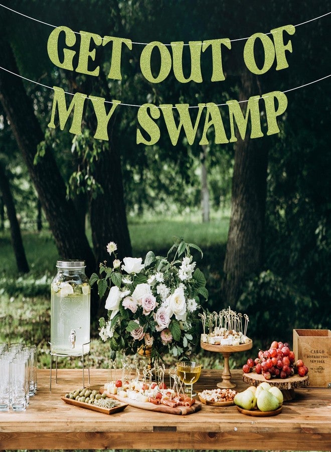 Ramciyo Get out of my Swamp Bunting Banner, Funny Birthday Party Decorations, Funny Housewarming Party Decor Green Glitter - Image 4