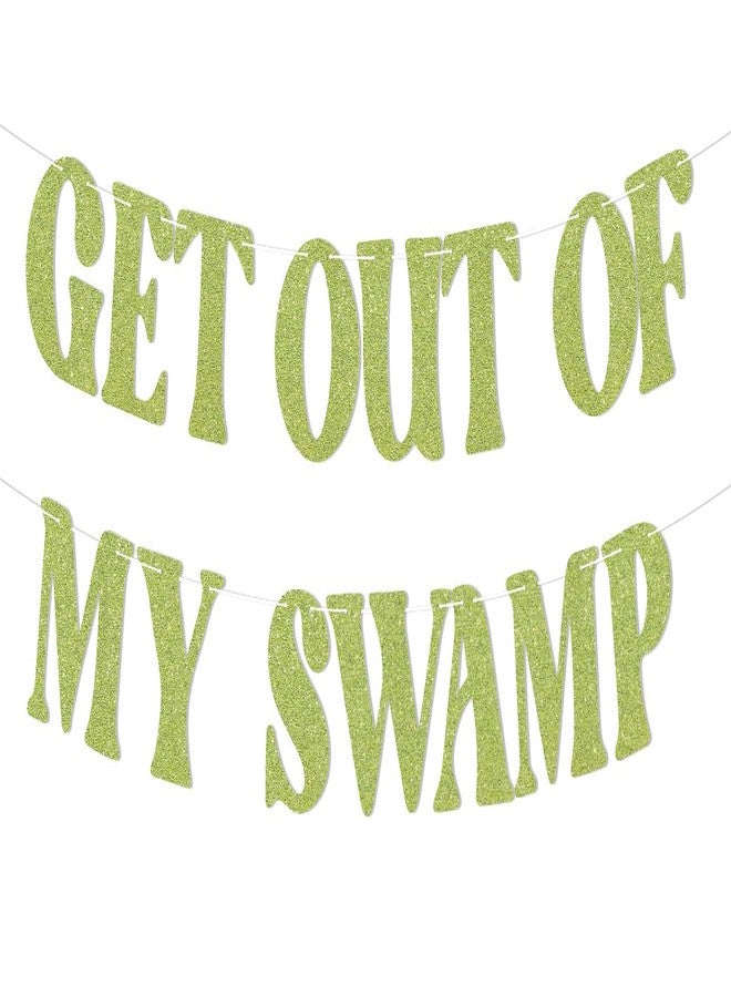 Ramciyo Get out of my Swamp Bunting Banner, Funny Birthday Party Decorations, Funny Housewarming Party Decor Green Glitter - Image 1