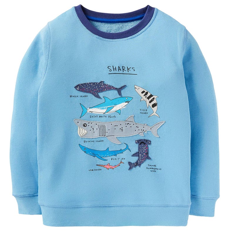 Bumeex Toddler Boy's Shark Sweatshirt Clothes, Long Sleeve Shirt Top Outfit Forest Blue Size 6 - Image 1