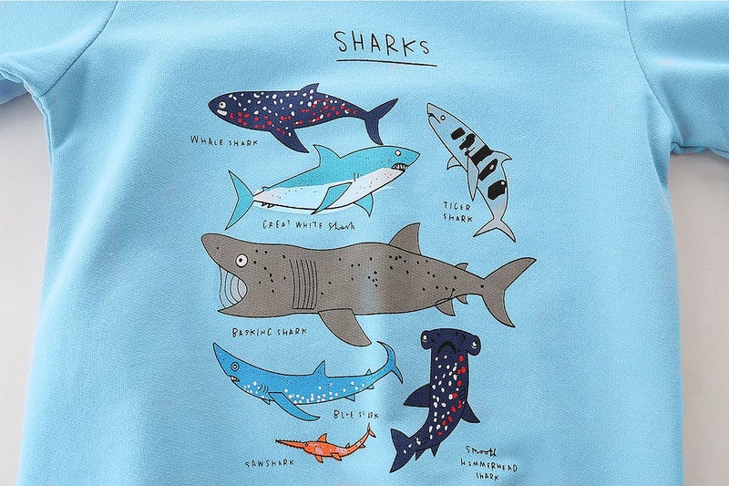 Bumeex Toddler Boy's Shark Sweatshirt Clothes, Long Sleeve Shirt Top Outfit Forest Blue Size 6 - Image 2