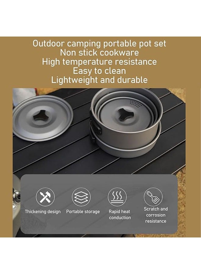 a set of durable camping pots and pans; Camping kitchen utensils set, outdoor backpack kitchen set, camping, hiking, picnic including mesh tote bag - Image 5
