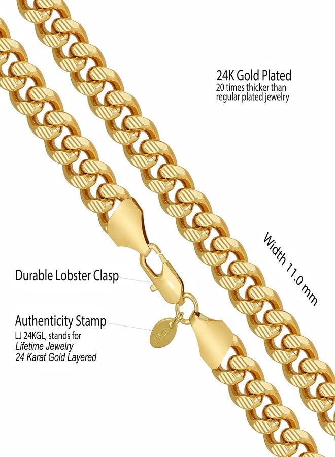 LIFETIME JEWELRY 11mm Designer Diamond Cut Miami Curb Cuban Link Chain Necklace 24k Gold Plated - Image 4