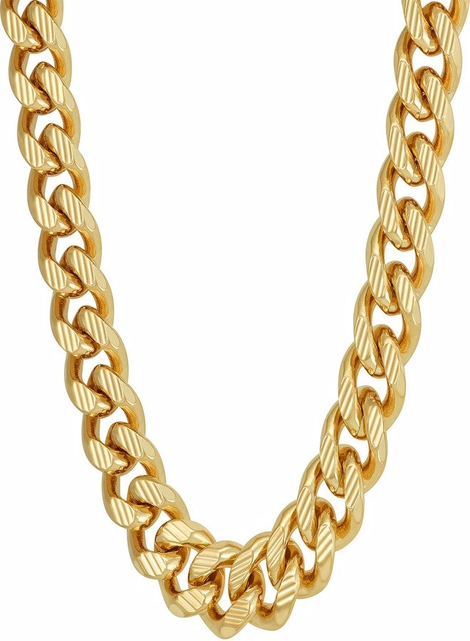 LIFETIME JEWELRY 11mm Designer Diamond Cut Miami Curb Cuban Link Chain Necklace 24k Gold Plated - Image 1