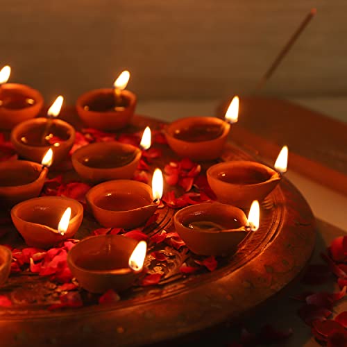 Hashcart Diwali Diyas Clay Diya Diyas for Pooja with Cotton Wicks 24 Pcs Indian Puja Oil Lamp Diwali Pooja Diwali Decoration for Home Indian Housewarming Return Gift Items Hashcart - Image 3