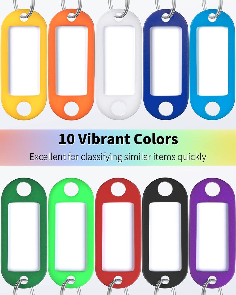 Uniclife 2 Inch Tough Plastic Key Tags in 10 Assorted Colors Item Identifiers Markers with Blank Paper Labels Protective Plastic Films and Split Rings, 10 Pack - Image 2