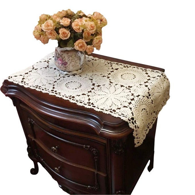 RUSTIC FLORAL TABLE RUNNER HAND CROCHET TABLE PLACEMATS BEIGE COTTON TABLE DOILIES RUNNERS1PC