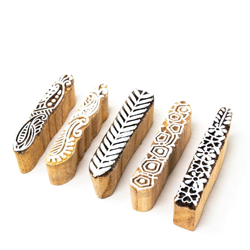 TWOGRAMS | Set of 5 | Wooden Stamp Block, Printing Stamp Design Set | Block for Printing Saree Border | Dresses, Craft Card Making, Scrapbook, Clay Pottery - Image 2
