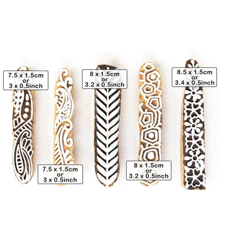 TWOGRAMS | Set of 5 | Wooden Stamp Block, Printing Stamp Design Set | Block for Printing Saree Border | Dresses, Craft Card Making, Scrapbook, Clay Pottery - Image 4