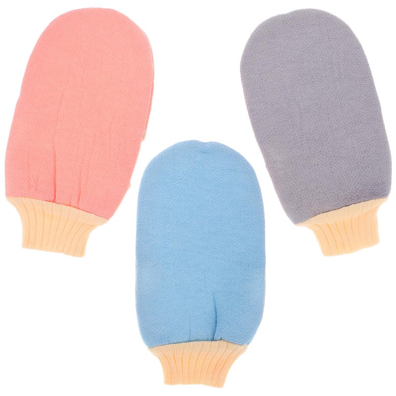 Exfoliating Gloves 3 Pack Body Scrubber Mitts For Deep Cleansing Blue Pink Gray - Image 2