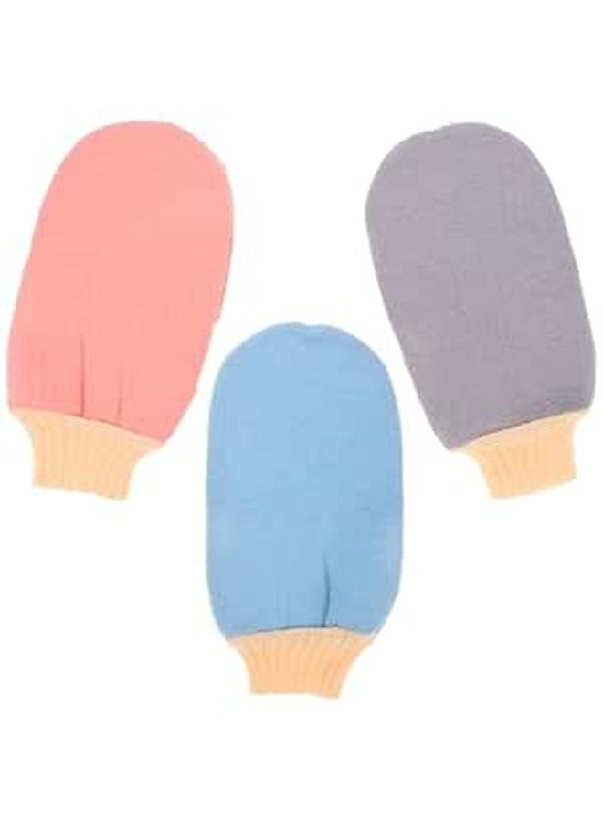 Exfoliating Gloves 3 Pack Body Scrubber Mitts For Deep Cleansing Blue Pink Gray - Image 1