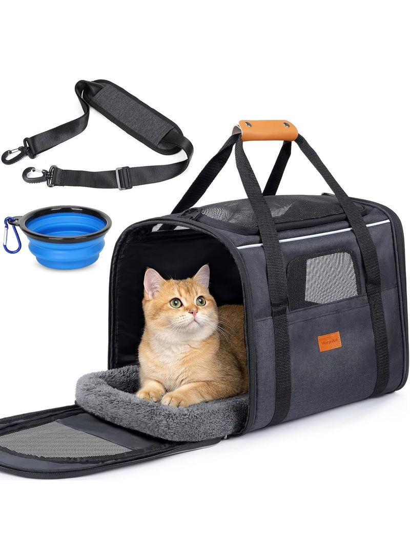 Arabest Pet Carrier for Large Cats, Puppies & Small Dogs Up to 25lbs, Escape-Proof with Locking Zippers, Dual-Sided Cushion, Safety Buckle for Car & Vet Travel, Includes Foldable Bowl (Dark Gray) - Image 1