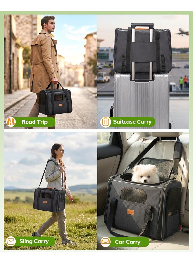 Arabest Pet Carrier for Large Cats, Puppies & Small Dogs Up to 25lbs, Escape-Proof with Locking Zippers, Dual-Sided Cushion, Safety Buckle for Car & Vet Travel, Includes Foldable Bowl (Dark Gray) - Image 4