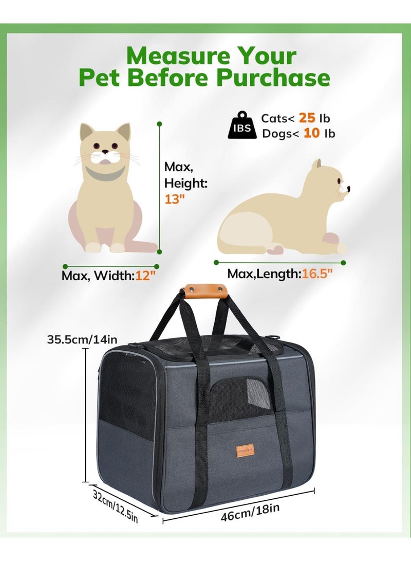 Arabest Pet Carrier for Large Cats, Puppies & Small Dogs Up to 25lbs, Escape-Proof with Locking Zippers, Dual-Sided Cushion, Safety Buckle for Car & Vet Travel, Includes Foldable Bowl (Dark Gray) - Image 3