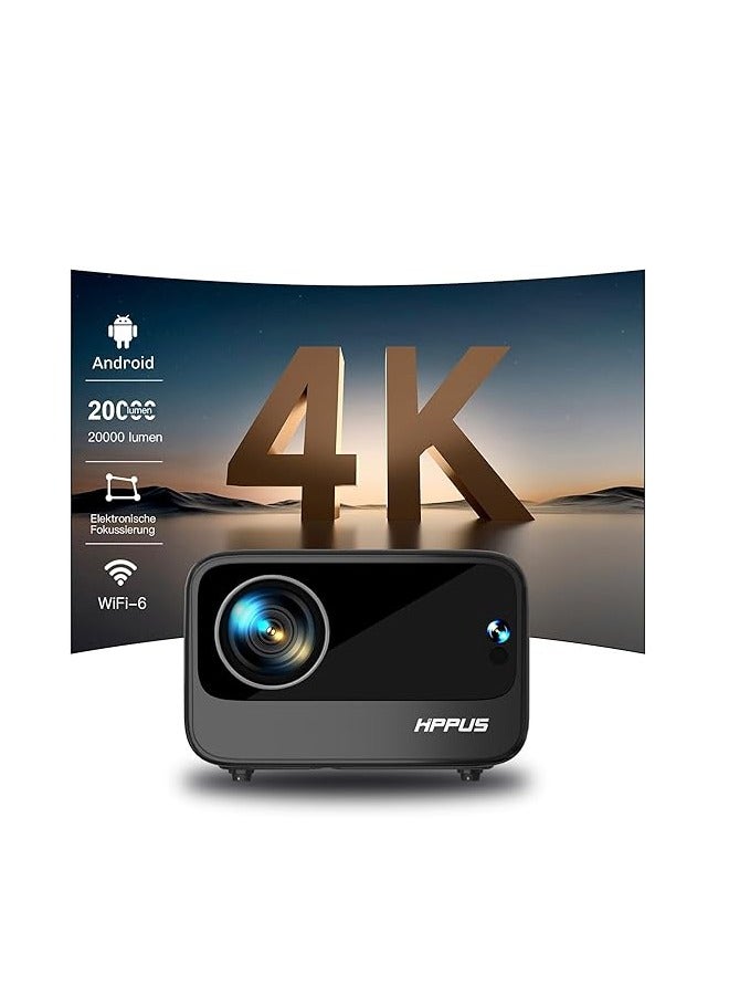 【Android TV】 HIPPUS Projector 4K WiFi6 Bluetooth FHD 1080P Native 500ANSI, Electric Focus Projector Home Cinema for iOS/Android/TV Stick, USB AV HDMI  - Image 1