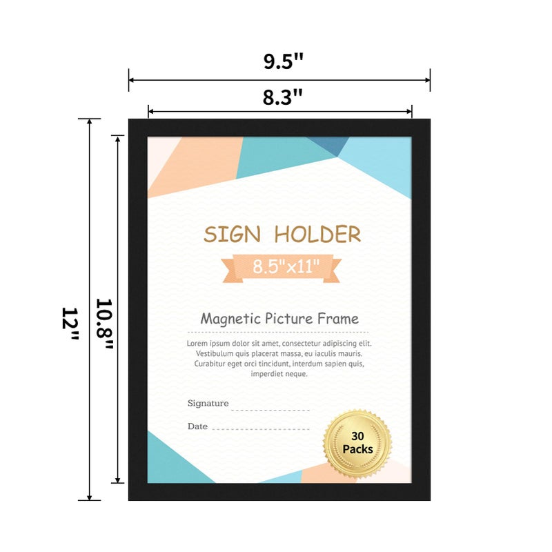 Hoikwo 30 Packs 8.5x11 Black Adhesive Magnetic Frames for Letter Document Holder for Refrigerator Glass Door - Image 2