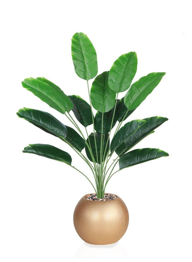 تالا شجرة ورق موز صناعية ديكورية بطول 85 سم مع أصيص ذهبي أنيق – أوراق خضراء طبيعية المظهر - Image 1