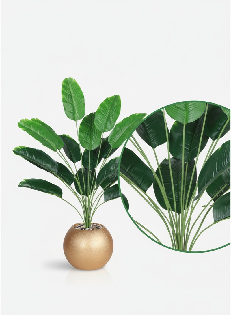 تالا شجرة ورق موز صناعية ديكورية بطول 85 سم مع أصيص ذهبي أنيق – أوراق خضراء طبيعية المظهر - Image 3