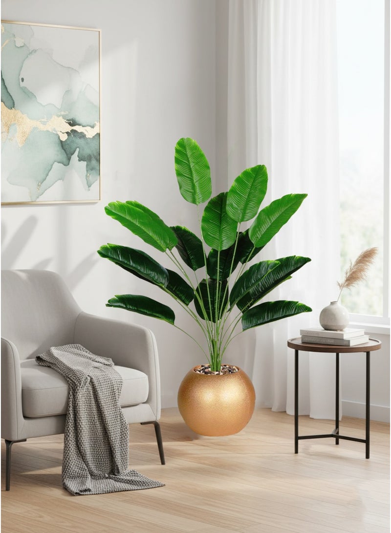 تالا شجرة ورق موز صناعية ديكورية بطول 85 سم مع أصيص ذهبي أنيق – أوراق خضراء طبيعية المظهر - Image 4