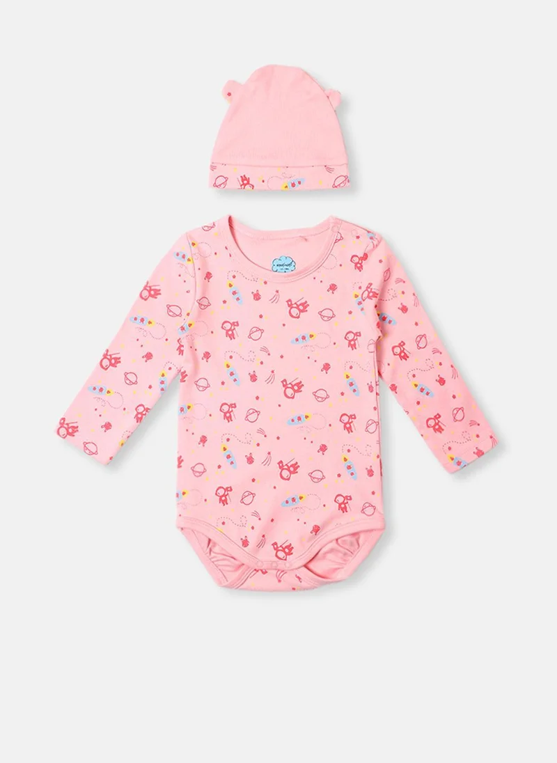 Nautinati Nautinati's Infants' Cotton Interlock Space Print Onesie With Beanie