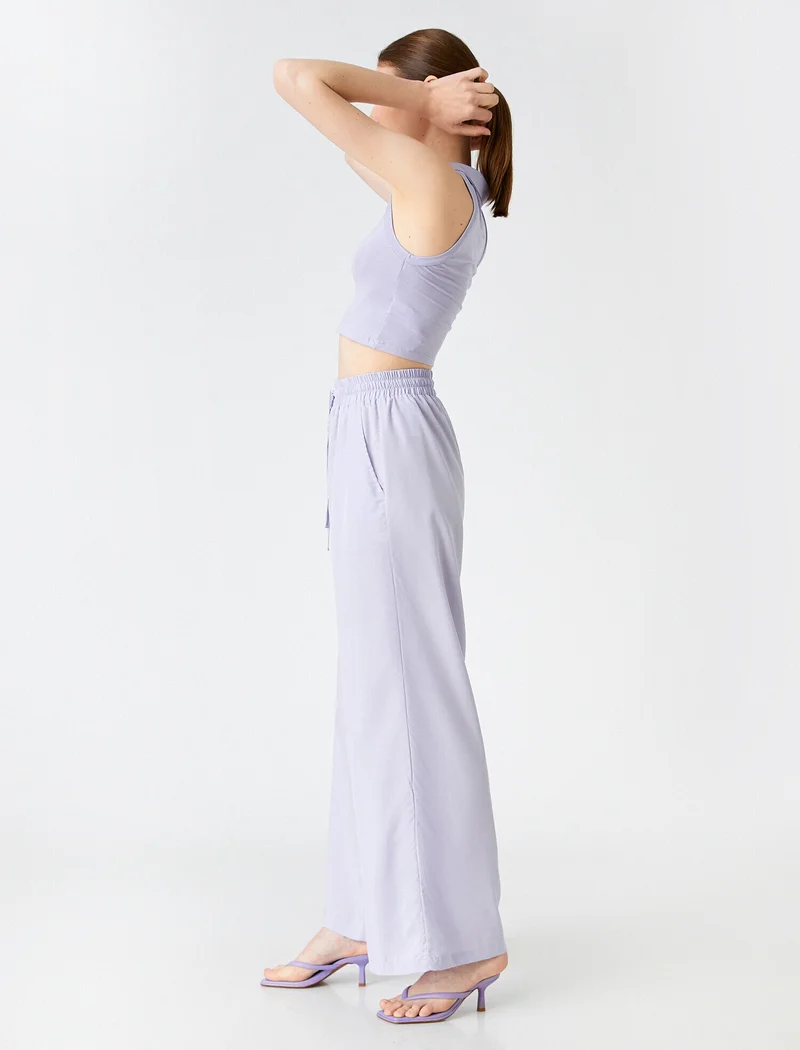 كوتون Wide Leg Trousers Pocket Drawstring Modal Blended