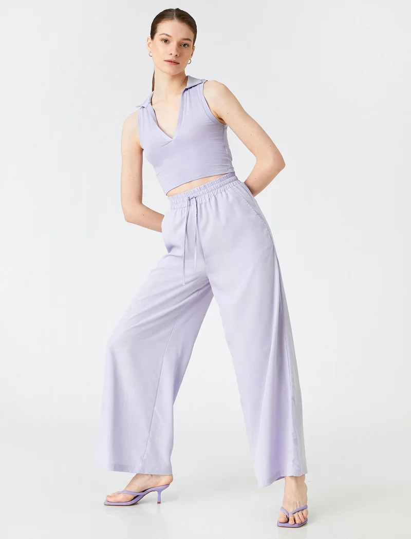 كوتون Wide Leg Trousers Pocket Drawstring Modal Blended